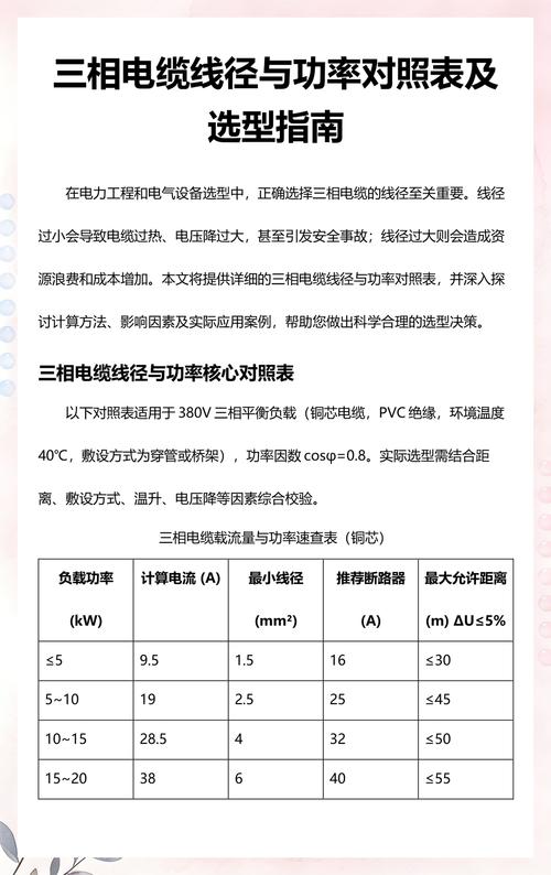 yjv电缆能带多大功率的负载对照表